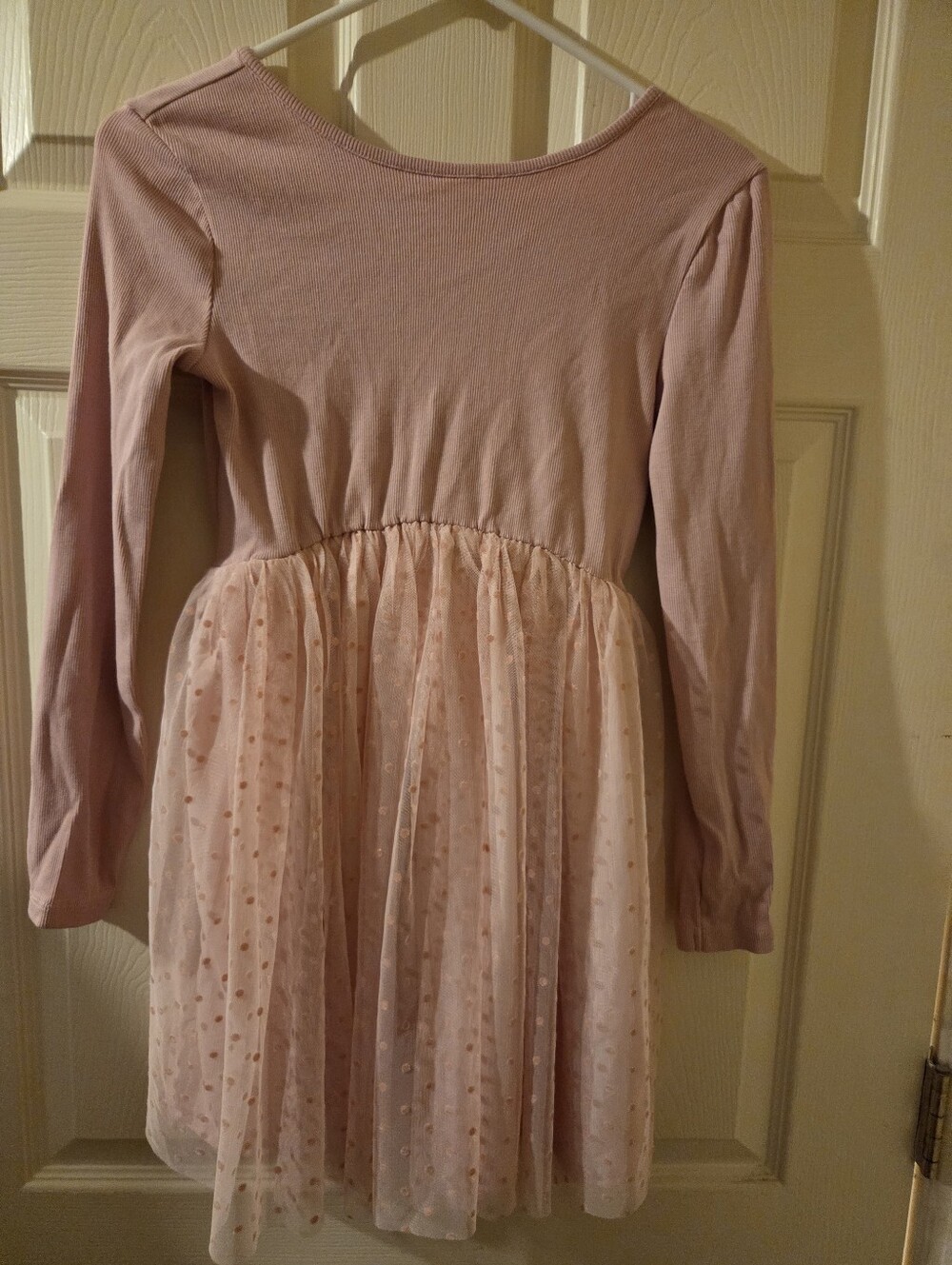 Girls Long-Sleeve Pink Tulle Dot Dress